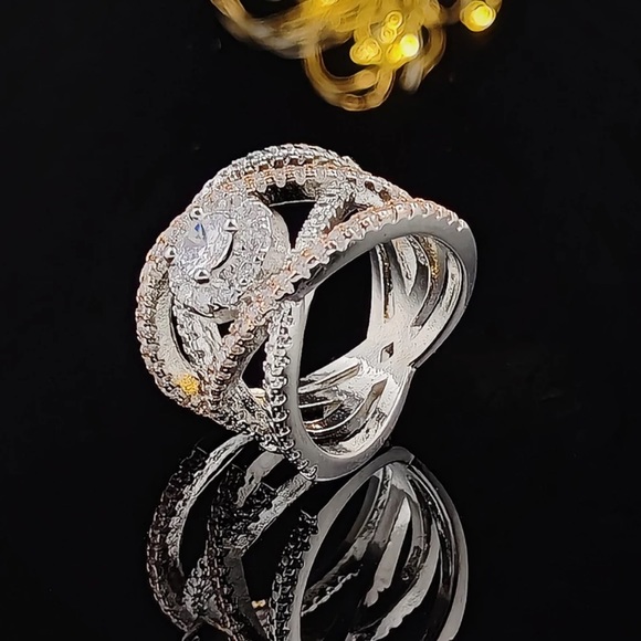 New Rose Gold 925 Sterling Silver Cross Zircon Ring - Picture 6 of 6